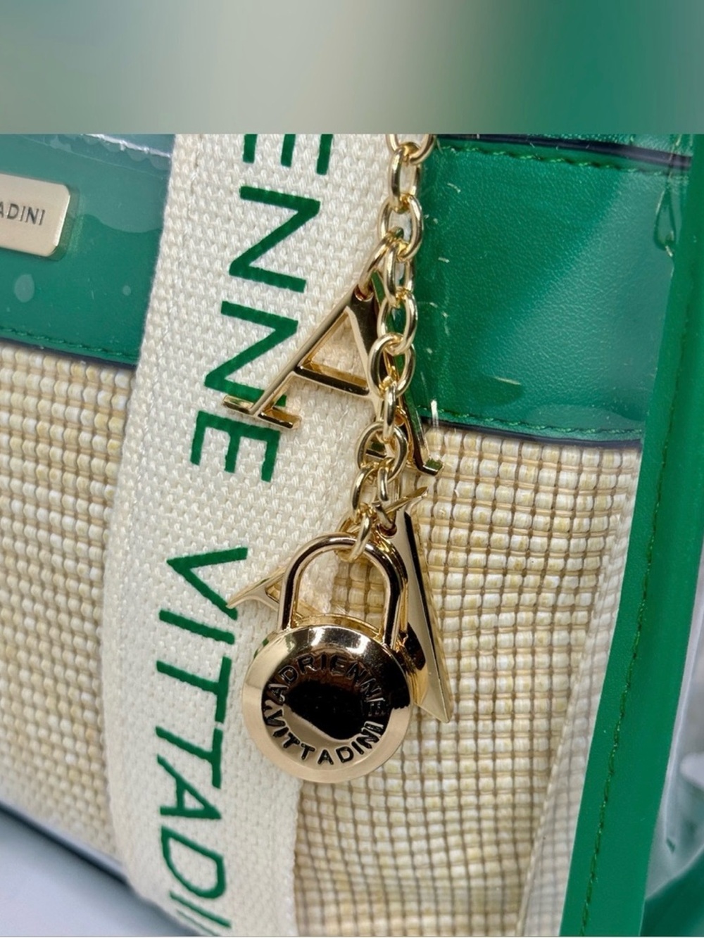 Adrienne Vittadini Green & Cream Clear Crossbody with Gold Charm - Picture 4 of 9